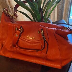 Vintage Coach Ashley Genuine Orange Leather Shoulder Satchelc Bag Purse - EUC
